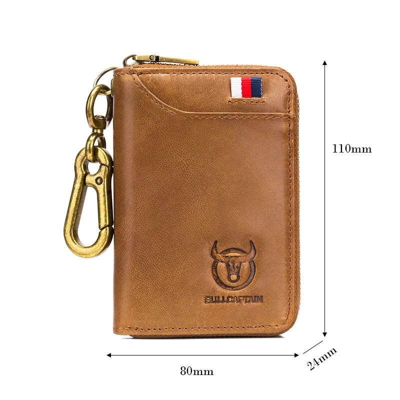 (image for) BULLCAPTAIN Genuine Leather Mens Waist-Mounted Wallet Card & Id Holders Multi-function Key Chain Holders Mini Key Bag Coin Purse Wallet Two-In-One with Gift Box